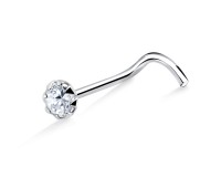 Small Rhinestone Prong Set Silver Curved Nose Stud NSKB-686